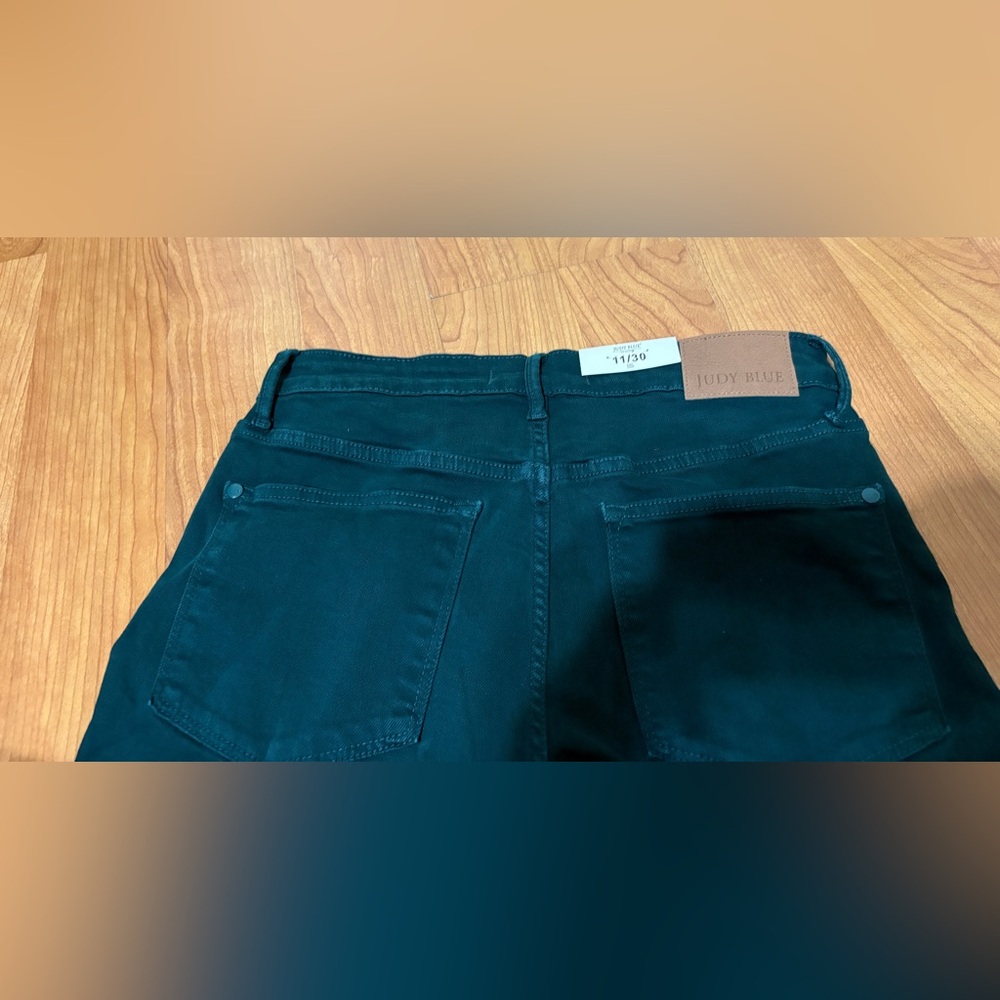 Judy Blue Tummy Control Wide Leg Jeans Size 11 Teal Green High-Waisted Cropped - Picture 14 of 16